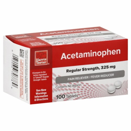Harris Teeter® Acetaminophen Regular Strength Pain Reliever Tablets 325mg Perspective: front