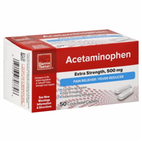 Harris Teeter® Acetaminophen Extra Strength Pain Reliever Caplets 500mg Perspective: front