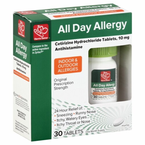 Harris Teeter™ All Day Allergy Cetirizine Hydrochloride Antihistamine Tablets 10mg Perspective: front