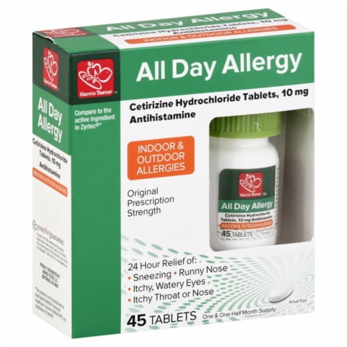 Harris Teeter™ All Day Allergy Cetirizine Hydrochloride Antihistamine Tablets 10mg Perspective: front