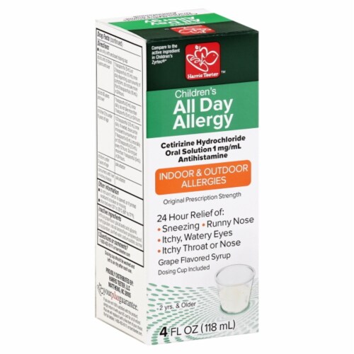 Harris Teeter™ Children's All Day Allergy Cetirizine Hydrochlorine Grape Flavored Syrup Perspective: front