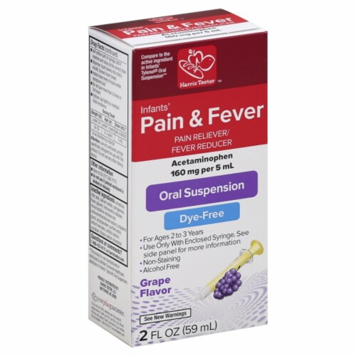 Harris Teeter™ Infants' Acetaminophen Pain Reliever Fever Reducer Grape Flavor Oral Suspension Perspective: front