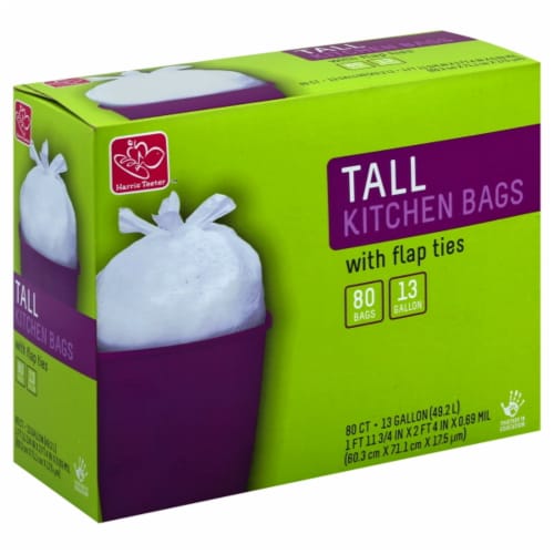 Harris Teeter™ Tall 13 Gallon Flap Tie Kitchen Trash Bags Perspective: front