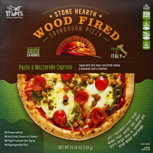 Harris Teeter Pesto & Mozzarella Caprese Stone Hearth Wood Fired Sourdough Frozen Pizza Perspective: front