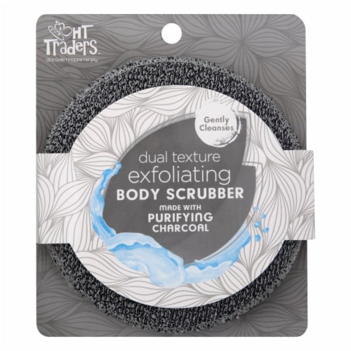 HT Traders™ Purifying Charcoal Dual Texture Exfoliating Body Scrubber Perspective: front