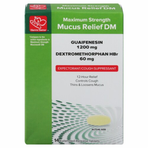 Harris Teeter™ Mucus Relief DM 1200mg Expectorant Cough Suppressant Perspective: front