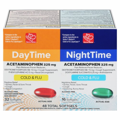 Harris Teeter™ Day/Night Cold and Flu 325mg Acetominophen Softgels Perspective: front