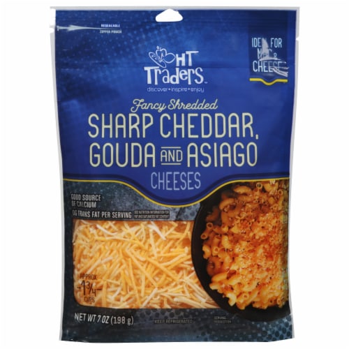 Harris Teeter Traders™ Fancy Shredded Sharp Cheddar Gouda & Asiago Shredded Cheese Blend Perspective: front