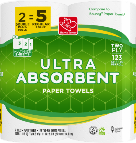 Bounty Double Plus Select-A-Size White Paper Towel Rolls, 2 rolls - Harris  Teeter