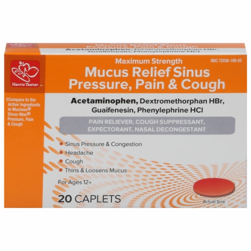 Harris Teeter™ Maximum Strength Mucus Sinus Pressure Pain & Cough Relief Acetaminophen Tablets Perspective: front
