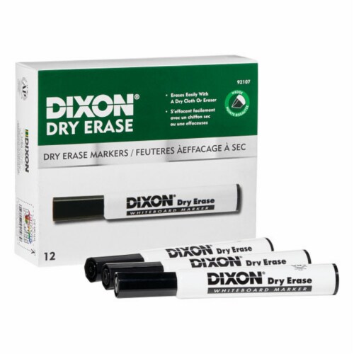 Dry Erase Markers Wedge Tip, Black, Pack of 12 Perspective: front