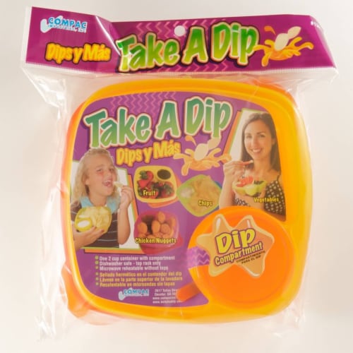 Take A Dip 2 the Side Food Storage Lunch Snack Container 2oz Dip, Orange-Yellow Perspective: front