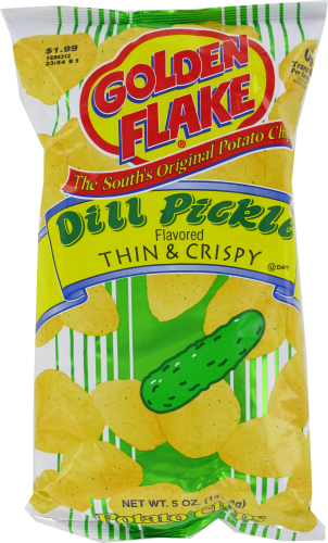 Golden Flake Dill Pickle Potato Chips Perspective: front