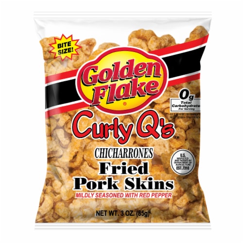 Golden Flake Curly Q's Fried Pork Skins Perspective: front