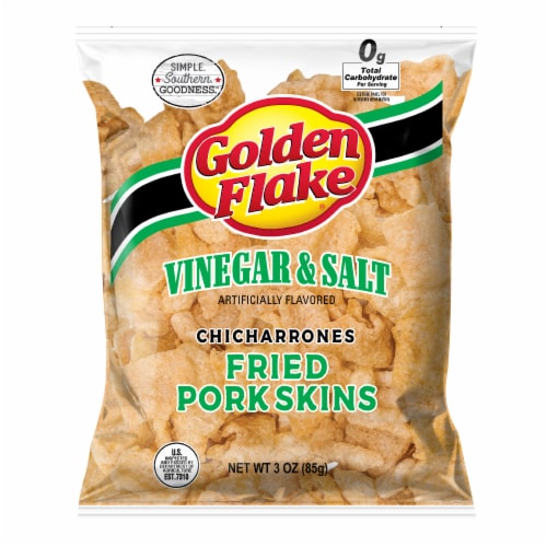 Golden Flake® Salt and Vinegar Fried Pork Skin Chicharrones Perspective: front