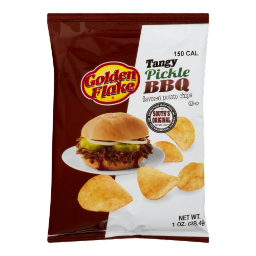 Golden Flake Tangy Pickle BBQ Potato Chips Perspective: front