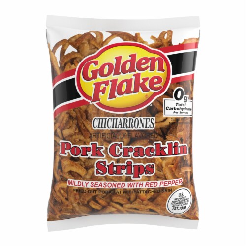 Golden Flake Red Pepper Pork Cracklin Strips Perspective: front