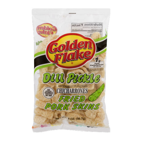 Golden Flake Dill Pickle Chicharrones Fried Pork Skins Perspective: front