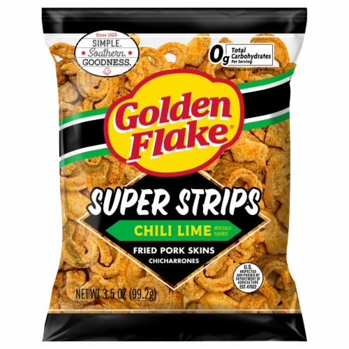 Golden Flake® Chili Lime Super Strips Fried Pork Skins Perspective: front