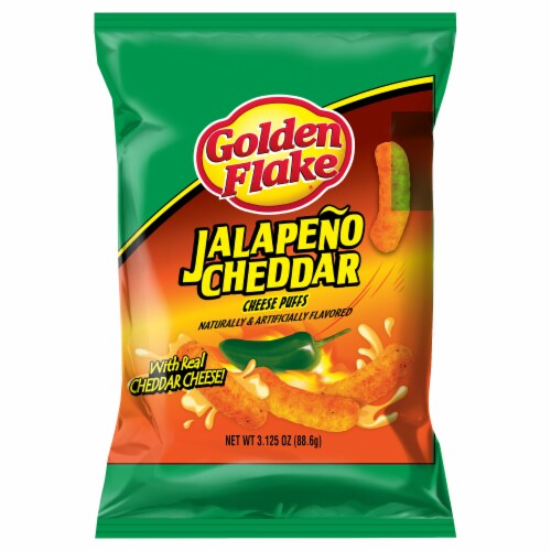 Golden Flake Jalapeno Cheddar Flavored Cheese Puffs Perspective: front