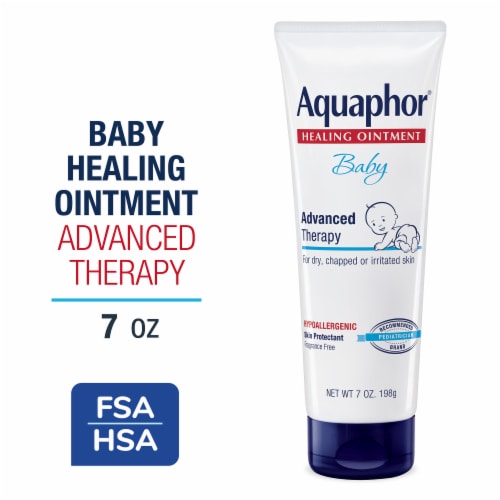 Aquaphor Baby Healing Ointment Advanced Therapy Skin Protectant, Dry Skin and Diaper Rash Ointment Perspective: front