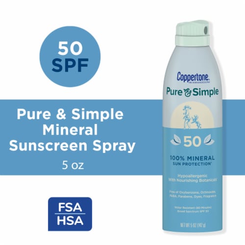 Coppertone Pure And Simple Spray Sunscreen, Spf 50 Broad Spectrum Sunscreen With Zinc Oxide Perspective: front