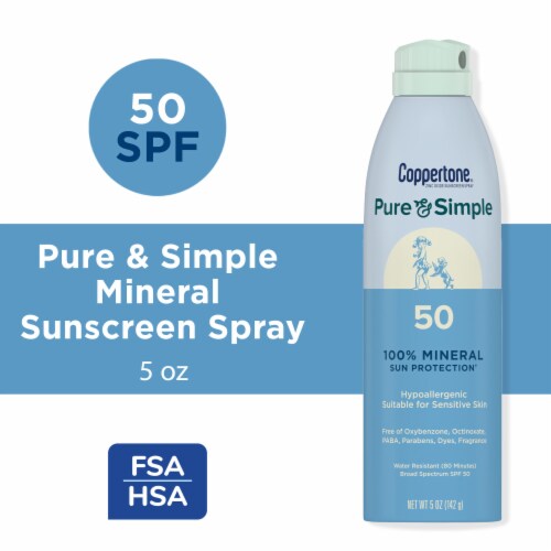 Coppertone Pure And Simple Spray Sunscreen, Spf 50 Broad Spectrum Sunscreen With Zinc Oxide Perspective: front