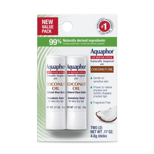 Aquaphor® Coconut Oil Lip Repair Balm Sticks Perspective: front