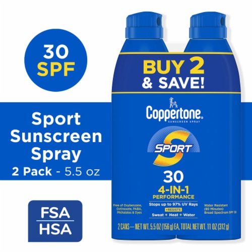 Coppertone Sport Sunscreen Spray, Broad Spectrum SPF 30 Water Resistant Spray Sunscreen Perspective: front