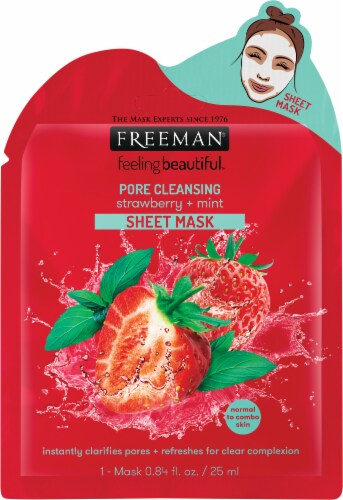 Freeman® Pore Cleansing Strawberry & Mint Sheet Mask Perspective: front