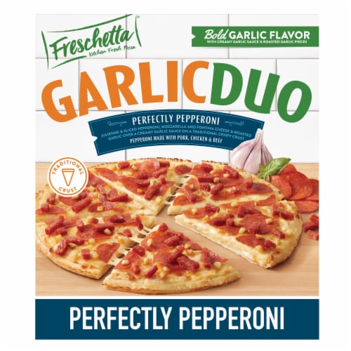 Freschetta Garlic Duo Pepperoni Frozen Pizza Perspective: front
