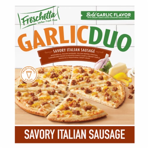 Freschetta Garlic Duo Sausage Frozen Pizza Perspective: front