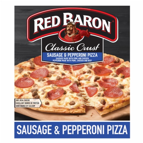 Red Baron Sausage and Pepperoni Classic Crust Frozen Pizza Perspective: front