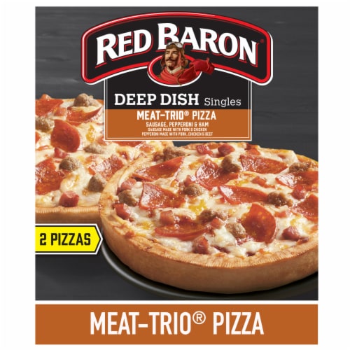 Red Baron Frozen Pizza Deep Dish Singles Meat Trio Perspective: front