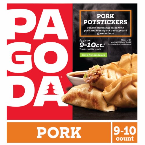 PAGODA® Frozen Pork Potstickers with Lime Ponzu Dipping Sauce All-Natural Pork Box Perspective: front