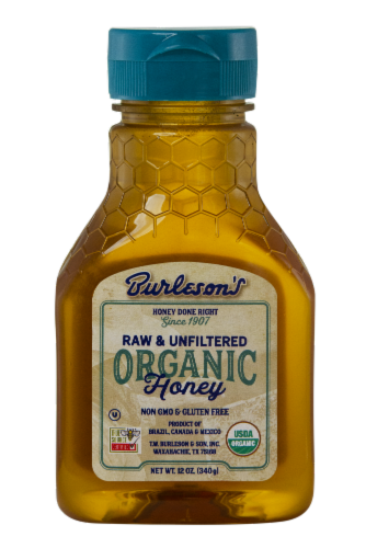 Burleson's Organic Raw & Unfiltered Honey Perspective: front
