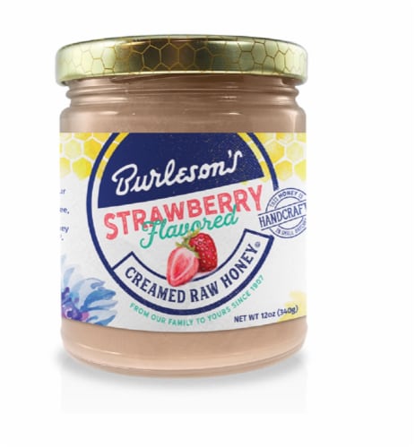 Burleson's Strawberry Flavored Creamed Raw Honey Perspective: front