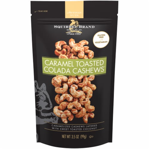 The Squirrel Brand Gluten Free Caramel Toasted Colada Cashews® Perspective: front