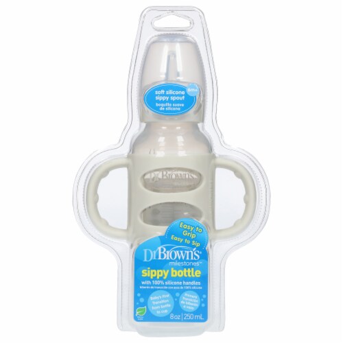 Dr. Brown's® Sippy Spout Bottle with Handles - Grey Perspective: front