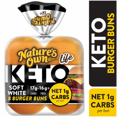 Nature's Own Life Keto Soft White Burger Buns, Keto Hamburger Buns, Keto Bread Buns Perspective: front
