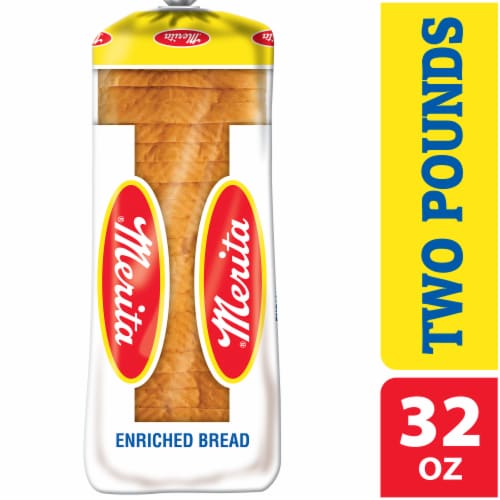 Merita Enriched White Bread, Sliced Sandwich Bread, 2 lb Loaf Perspective: front