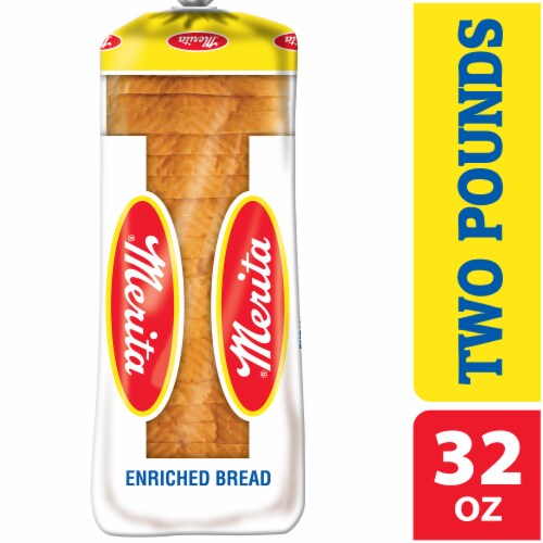 Merita Enriched White Bread, Sliced Sandwich Bread, 2 lb Loaf Perspective: front