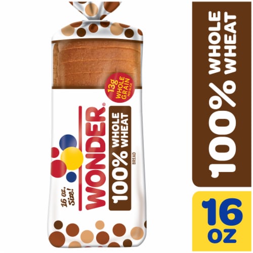 Wonder Bread Small 100% Whole Wheat Bread, Small Loaf, 13g of Whole Grains per Slice, 16 oz Loaf Perspective: front