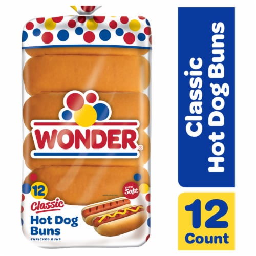 Wonder Bread Classic Hot Dog Buns, White Bread Hot Dog Buns, 12 Count Perspective: front