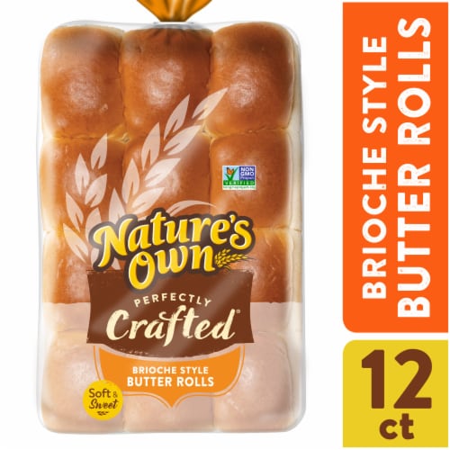 Nature's Own Perfectly Crafted Brioche Style Butter Rolls Non-GMO Dinner Rolls Perspective: front