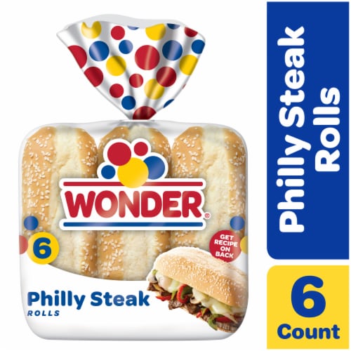 Wonder Bread Philly Steak Rolls, White Bread Sub Rolls, 6 Count Perspective: front