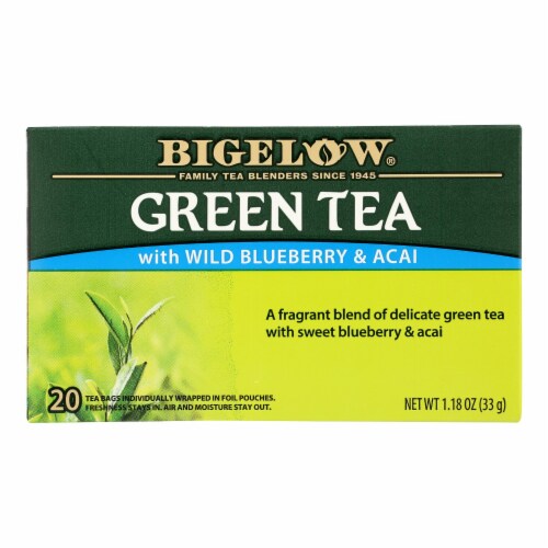 Bigelow® Green Tea with Wild Blueberry & Acai Tea Perspective: front