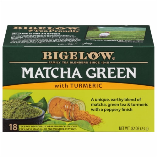 Bigelow Macha Green Tea Bags with Turmeric Perspective: front