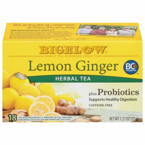 Bigelow® Lemon Ginger Plus Probiotics Herbal Tea Perspective: front
