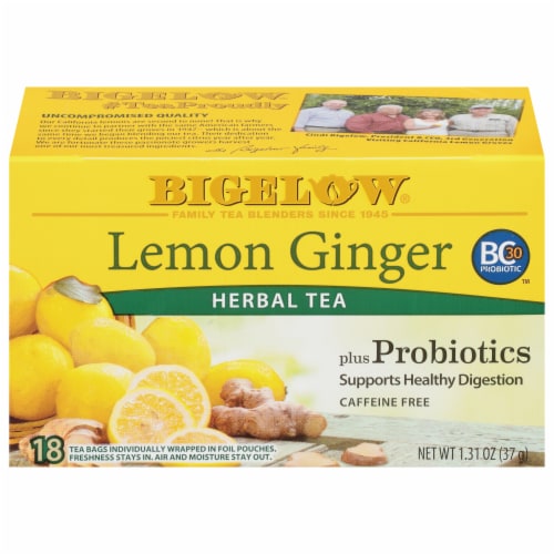 Bigelow® Lemon Ginger Plus Probiotics Herbal Tea Bags Perspective: front
